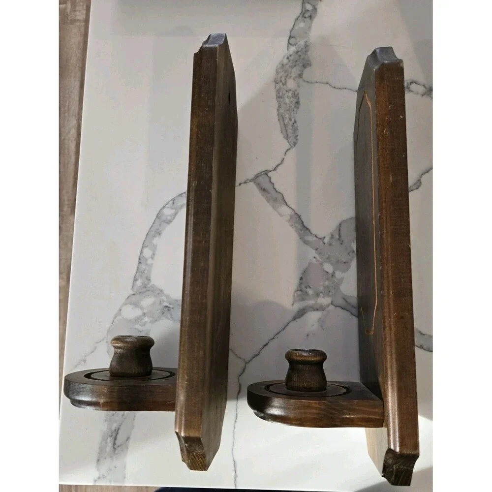 Vintage S/2 Basketville wood hanging Wall sconce candlestick holders Made In USA